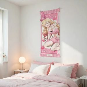VIKAMA Dọc Anime Treo Tường Thỏ Bé Gái Truyện Tranh Thảm Chống Thấm Nước Chống Bụi Bẩn Colorfast Trang Trí Nhà Cho Phòng Ngủ Phòng Khách