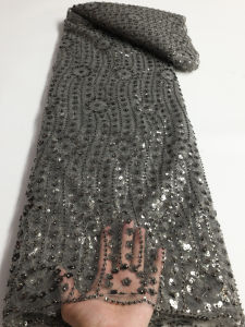 2025 Luxury African Groom Beaded Lace Fabric Embroidery French Mesh Sequins Lace Fabric Nigerian Tulle Lace For Bride Wedding