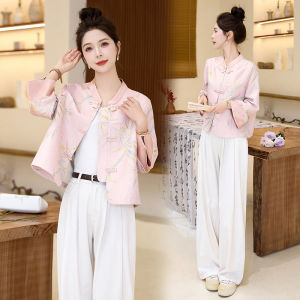 Retro Chinese Style Floral Embroidery Loose Womens Jacket Short Outerwear Fashionable Ethnic Style Premium Feeling New Arrival