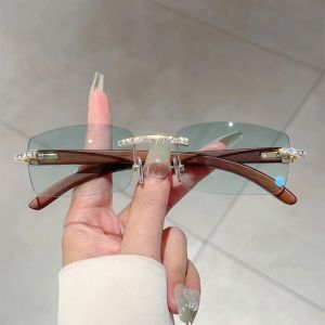 GM LUMIAS Rimless Rectangle Sunglasses with Rhinestones Chic Vintage Brand Design Shades Women Trendy Luxury Decor Sun Glasses