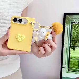 Ốp Điện Thoại Hình Gấu Bông Hoạt Hình Cho iPhone DUO Thiết Kế Mỏng Chống Sốc Hình Trái Tim Kèm Dây Đeo Gấu Dễ Thương Có Thể Gấp Gọn Dành Cho Điện Thoại Di Động