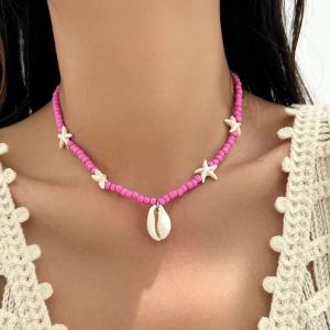 Ingemark Boho Summer Beach Colorful Seed Bead Chain Necklace for Women Kpop Starfish Conch Pendant Choker Y2K Holiday Jewelry