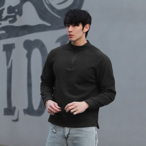 Heavyweight Warm Zipper Stand Collar Half Button De Long Sleeve Outdoor Fitness T-Shirt Casual Loose Fit Polyester Fiber