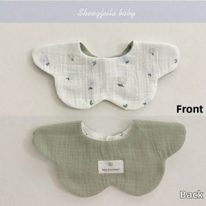 SHENGFEILA | Cotton Muslin Petal Design Baby Drool Bib 360 Degree Rotatable