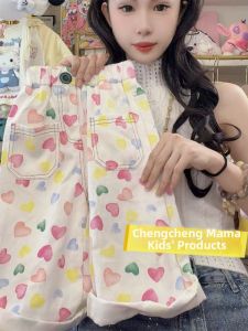 Trendy Girls Spring Leisure Pants Colorful Heart Print