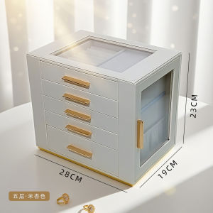2025 New Leather Five-Layer Jewelry Box High-End Elegant Multi-Layer Sky Window Style Hand Jewelry Box Anti-Oxidation