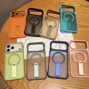 For Magsafe Folding Stand Magnetic Clear Case For iPhone 17 16 15 14 13 12 11 Pro Max Plus Air Matte Translucent Back TPU Cover