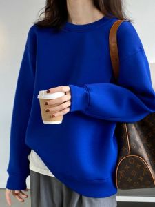 Kamewind Womens Loose Fit Oversize Round Neck Pullover Sweater with Wool Liner Cotton Polyurethane Elastic Fiber Long Sleeves for Autumn and Winter