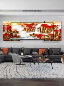 New Chinese Style Three-Panel Sofa Background Wall Art Decorative Painting Landscape Oil Canvas Metal Framed Living Room Decor