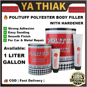 POLITUFF Polyester Body Filler with Hardener Auto Car Repair Putty – 1 Liter / 1 Gallon