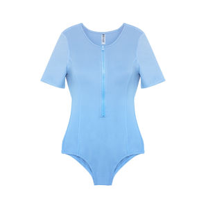 HOLIVIBE Surfing Suit One Piece Swimsuit Thermal Spa Beach White Slimming Blue Fog Removable Chest Pad Zipper Womens Swimwear