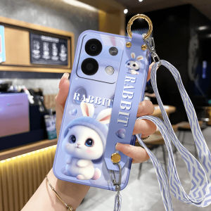 Redmi Xiaomi Note13 pro New Cartoon Rabbit Soft Silicone Wrist Strap Phone Case Protective Cover Full Protection for Women Crossbody Neck Rope Strap