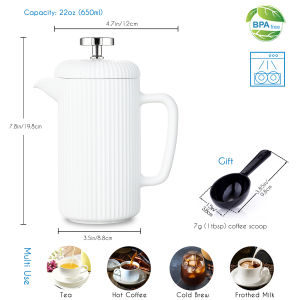 Easyworkz Porcelain French Press Coffee Maker with Stainless Steel Plunger Ivory
