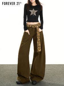 Forever 21 Casual Pants Womens Loose Wide Leg Straight Cut Trousers Autumn Coffee Color Knife Edge Comfortable Slimming