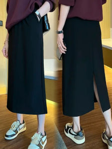 High Waist Drapey Black Mini Skirt for Pear Shaped Women Korean Style Side Split Casual High Waist A-Line Skirt