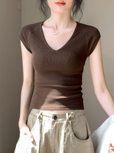 GEBEISHANG | V-Neck Short Sleeve Slimming Plain Simple All-Match T-Shirt Women Summer