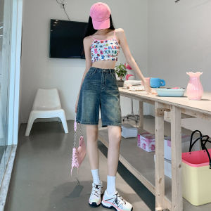 S-7XL กางเกงยีนส์ผู้หญิง กางเกงขาสั้น เอวสูง กางเกงขายาวทรงตรง สไตล์คลาสสิกย้อนยุค