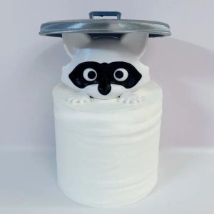 1Pc Adorable 3D Printed Raccoon Toilet Roll Paper Holder White Plastic Playful Bathroom Decor Tissue Holder with Lid Decoration
