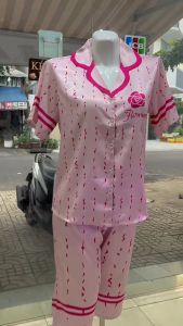 Đồ bộ pijama lửng nữ ANH MỸ mặc nhà  đồ ngủ nữ lụa xước thiết kế hoa hồng cao cấp bigsize 40-75kg SP0320