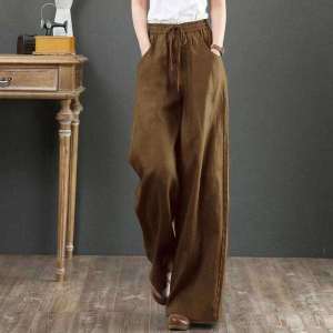 Cotton Linen Straight Leg Pants Women Summer Thin New Large Size Loose Casual Nine Points Wide Leg Pants High Waist Long Pants