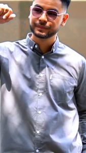 ANCSTR Kemeja Kerah Kancing Saku Pria Lengan Panjang Katun - Formal Collar