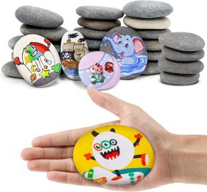 5 pieces of Painted Pebble Childrens handmade DIY painted stone3.3-4.8 inches (about 8.9-11.9 cm) childrens rock painting kit flat painted rock for arts and crafts