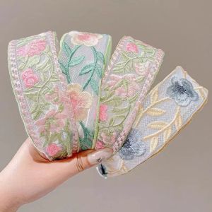 Retro Embroidered mesh lace flower Wide Edge headband for women elegant fabric Fashion Girls Hairband