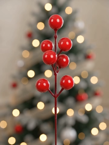 Artificial Red Berry Branch | 18cm Christmas Holly 7 Berries for Holiday Decorations & DIY Crafts