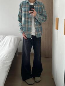 Cleanfit American High Street Vintage Simple Design Black Grey Mens Straight Leg Jeans Slimming Tapered Bootcut Denim Pants