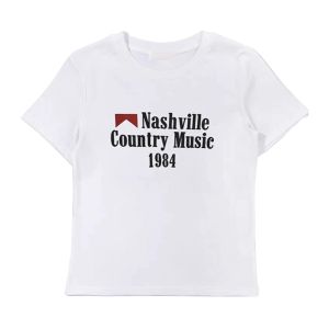 YUEZHONGWEI | เสื้อยืดแขนสั้นทรงสลิมฟิตสำหรับผู้หญิงในช่วงฤดูร้อน สีขาว ลายตัวอักษรอเมริกัน เสื้อผ้าทำงานสไตล์เกาหลี ปกติ