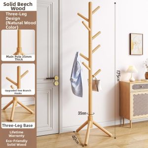 MIAOLI | Indoor Wooden Coat Rack for Clothing and Bag Storage
