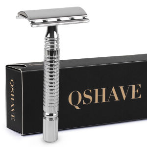 Qshave Short Handle Classic Safety Razor Double Edge Mens Shaving Razor Gift Box Pack Cure Handle 1 Razor & 5 blades