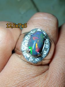 cincin perak batu permata kalimaya black opal solid asli baten jarong siang malam mantul poko nya