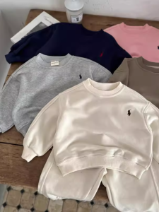 Childrens Sweatshirt Suit 24 Spring New Arrival Boys and Girls Pullover K-style Two-Piece Embroidery Baby Pure Color Childrens