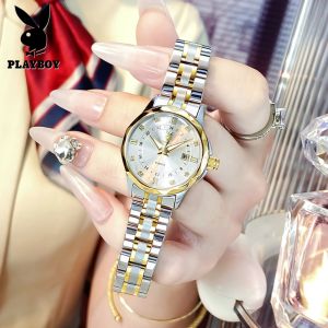 Playboy xem cho không thấm nước cho nữ 2024 ban đầu thương hiệu sang trọng sang trọng chất lượng cao lịch đồng hồ Quartz dạ quang