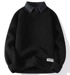 Nam Mùa Đông Giữ Nhiệt Áo Len Dệt Kim Với Cổ Sơ Mi Lớp Đế Bên Trong Thời Trang Thiếu Niên Tay Dài Ấm Áp Ấm Áp Thoải Mái Rộng Rãi Fit
