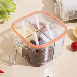 Kitchen Four Grid Integrated Seasoning Bottle Sealed Storage Spice Jar Home Use Seasoning Salt Pot Complete Set Cooking Utensils