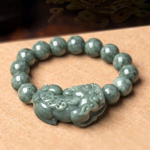 TIMESWIND Natural Green Jade 13mm bead Lucky Pixiu Men Bracelets Y1B