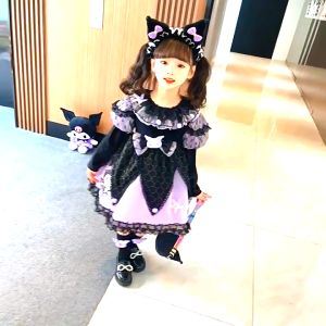 2024 Sanrio Costumes Kuromi Lolita Princess Dresses Girl Halloween Party Cosplay Dress Up Birthday Costumes Gift Tutu Dress