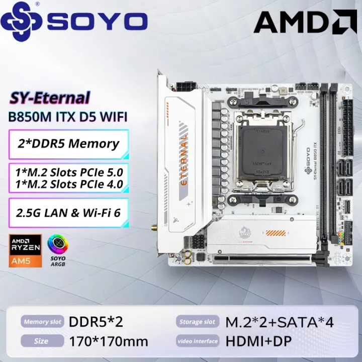 SoYo | SOYO B850M ARGB Motherboard WIFI6 MINI-ITX Dual-Channel DDR5 M.2 PCIE5.0 TYPE-C AM5 Socket AMD B850ITX Support(9600X 7800X3D)