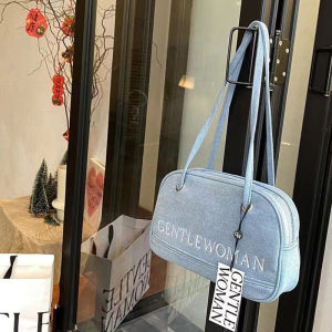 EverToner New G-W Washed Water Embroidered Letter Denim Bag New Versatile Spicy Girl Single Shoulder Armpit Bag