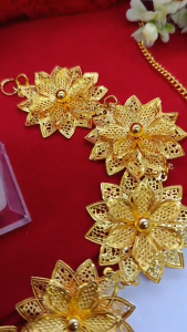 Set Dubai India Terbaru Import Gelang Kendari Bangle+Kalung (Panjang45cm)+Cincin Xuping Besar Bunga Lapis Emas 24k Gold Dubai