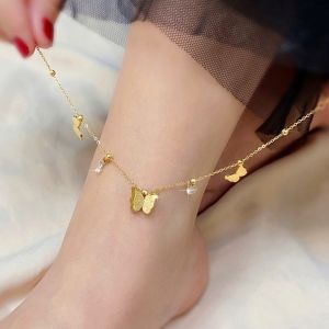 Lắc chân OYJR bằng titan không gỉ hình bướm đính kim sa lấp lánh thời trang thanh lịch cho nữ