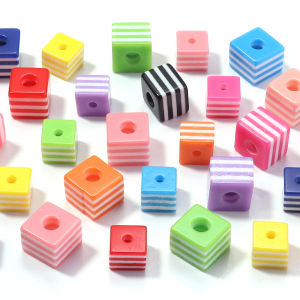 50pcs/lot Rainbow Resin Square Beads Colorful Stripe Beads Loose Spacer Bead For DIY Jewelry Making Bracelet Necklace Craft