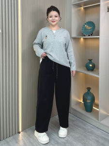plus Size Womens Straight Leg Pants Autumn Spring Fashion Lazy Style Loose Slimming Casual Nine Point Wide Leg Trousers