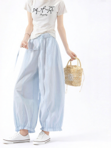 MiiOW | Floral Lace High Waist Slimming Light Ice Silk Wide Leg Pants