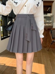 High Waist Pleated Skirt Jk Style Half Body Gray A-Line Mini Skirt Slimming Hip Covering Korean Version Commute Style