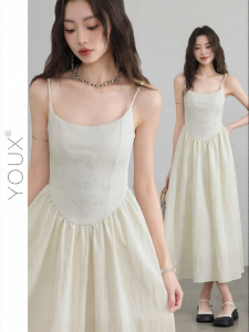 YOUXIANG | Đầm Dài Phong Cách Trung Quốc Mới Cao Waist Dây Đeo Mảnh