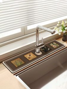 Anti-Splash Kitchen Sink Mat Bathroom Faucet Drain Mat Counter Top Absorbent Water Pad Simple Style Machine Washable Home Use