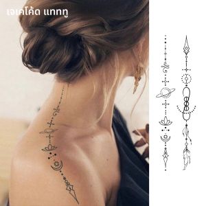 ลายเฮงดีกันน้ำแบบกึ่งถาวร ลายดอกบัว ขนนก ดวงอาทิตย์ ดวงจันทร์ กันน้ำ ติดทนนาน 1-2 สัปดาห์ รอยสักชั่วคราวสำหรับผู้หญิง